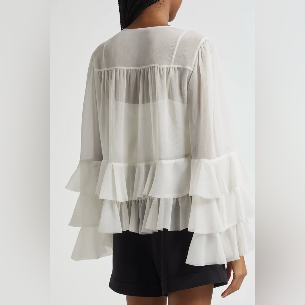Cinq à Sept Steffina Ruffle Blouse Boho Festival Ivory Size XL NWOT - Picture 2 of 9